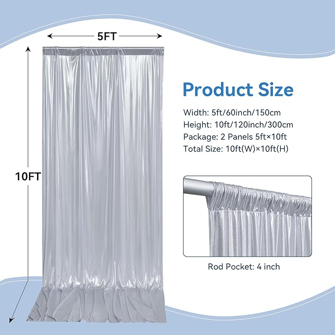 10x10 ft Wrinkle Free Silver Sequin Backdrop Curtain for Parties,Thick Not Fall Glitter Wedding Drapes Backdrop,2 Panels 5x10ft Shimmer Photo Wall Back Drop Cloth for Birthday Photography Background