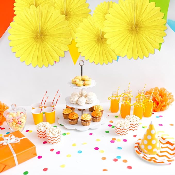 20 Pcs Light Yellow Hanging Paper Fan, Round Paper Fans Decorations Set for Weddings, Birthdays, Engagement, Bridal Shower, Baby Shower Event, Graduation, Party Supplies Decor