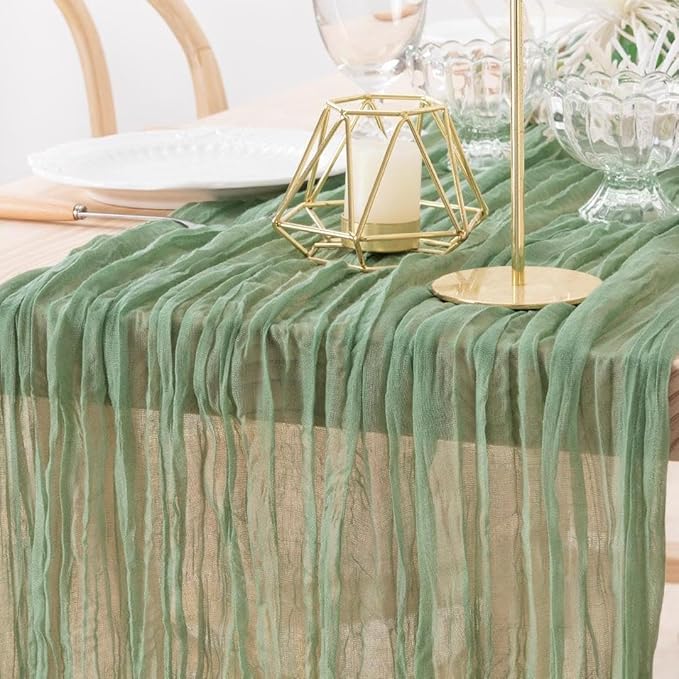 MLMW 3 Pack Sage Green Table Runner Cheesecloth Boho Gauze Rustic Cheese Cloth Table Runner 160 inch Sheer 13.3ft for Wedding Party Baby Bridal Shower Birthday