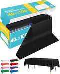 Black Plastic Table Cover Roll - 40IN x 100FT, Table Cloth for Rectangle Table with Slide Cutter, Plastic Table Cloth Disposable with Cut-to-Size Design for Weddings, Banquets, Parties