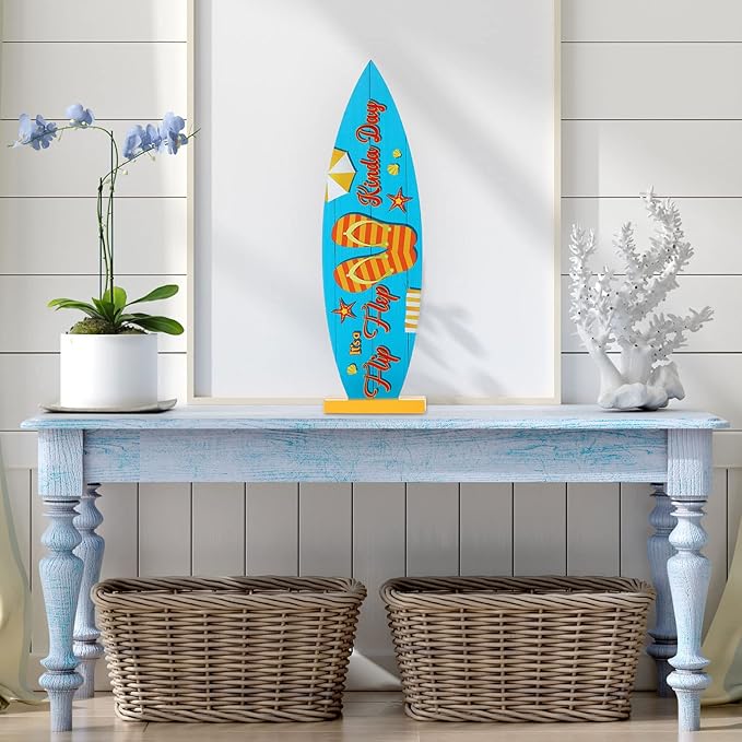 Blulu 4 Pcs Surfboard Decorations for Party Surfboard Beach Signs Welcome to Paradise Sign Tropical Bar Table Centerpieces Endless Summer Wood Decor Flip Flop Letters for Home Decor(Tropical Style)
