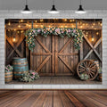 9x6ft Country Wedding Photography Backdrop Rustic Barn Door Photography Backdrop Farmhouse Pink Flower Cabin Wooden Birthday Baby Shower Wedding Bridal Party Banner Photo Booth Props Background