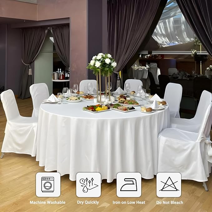 8 Pack White Round Tablecloth 108 Inch White Table Cloth Stain and Wrinkle Resistant Round White Tablecloths Reusable and Washable Polyester Fabric Table Covers for Buffet Wedding Party and Banquet