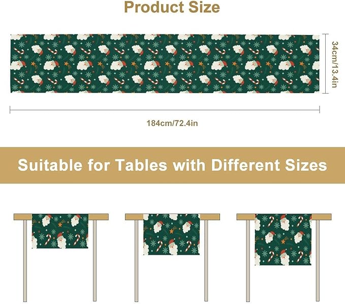 Christmas Table Runner,Seasonal Winter Xmas Holiday Green Table Cloth Kitchen Dining Table Decoration for Home Party Decor 13x120 Inch