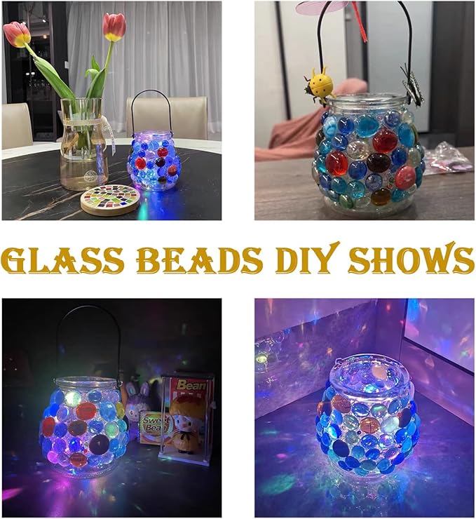 KINGOU Flat Glass Gems/Marbles/Stones/Beads for Vase Filler, Table Scatter, Aquarium - 1 Lbs (17-19mm, Approx. 3/4")-Colorful