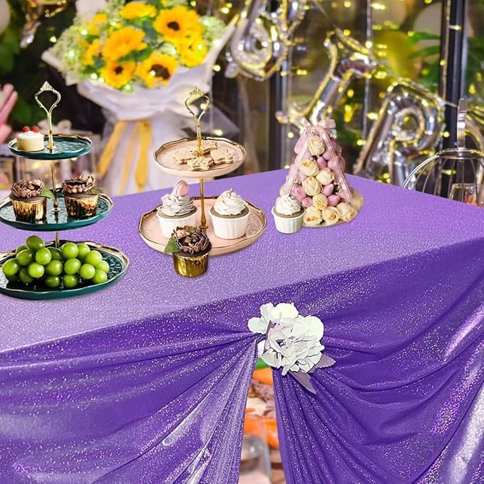 Fitable Sequin Tablecloth for Parties 52x70 Inch - Sparkle Glitter Table Cloth Laser Rectangle Overlay for Wedding Baby Shower Ceremony Birthday Holiday Banquet Decor, Purple
