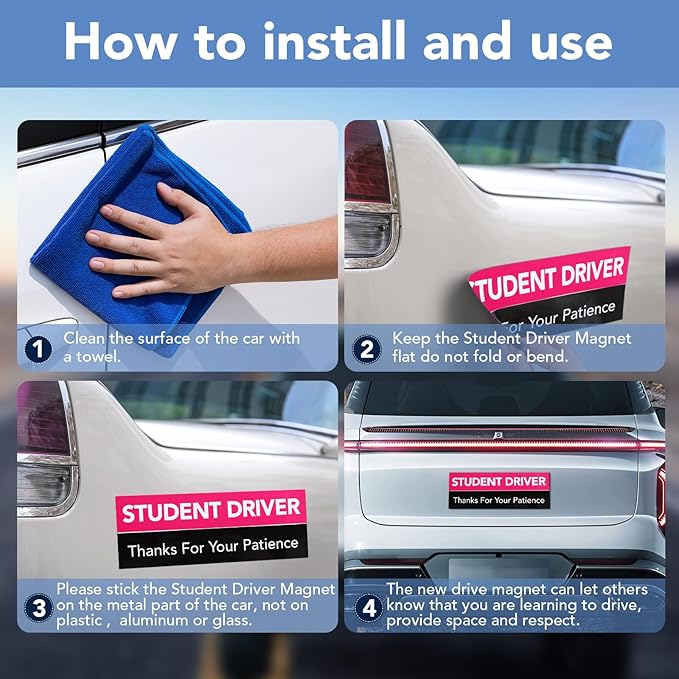 DIYMAG 6Pcs Student Driver Magnet for Car, 9" x 3.2" New Students Drivers Sign Magnetic Novice Magnetics Vehicle Safety Signs Reusable Movable