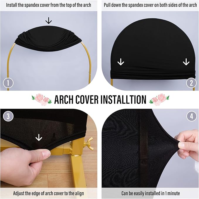 LEBENGURU Upgraded 5FT Wedding Arch Cover, Black Spandex Fitted Arch Backdrop Cover, Round Top Chiara Stand Covers for Birthday Party Baby Shower Banquet Balloon Décor