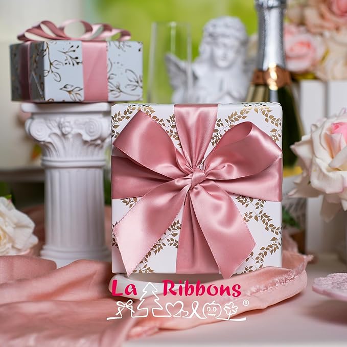 LaRibbons 1 1/2 Inch 25 Yard Double Faced Satin Ribbon,Dust Pink Satin Craft Fabric Ribbon for Gift Wrapping Floral Bouquets Wedding Party Decoration