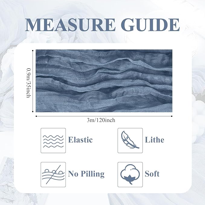 Asee'm 4pcs Cheesecloth Table Runner 120 Inches Long Dusty Blue Boho Gauze Cheese Cloth Runner 10FT Rustic Sheer Table Runners for Christmas Wedding Party Baby Shower Spring Easter Decoration