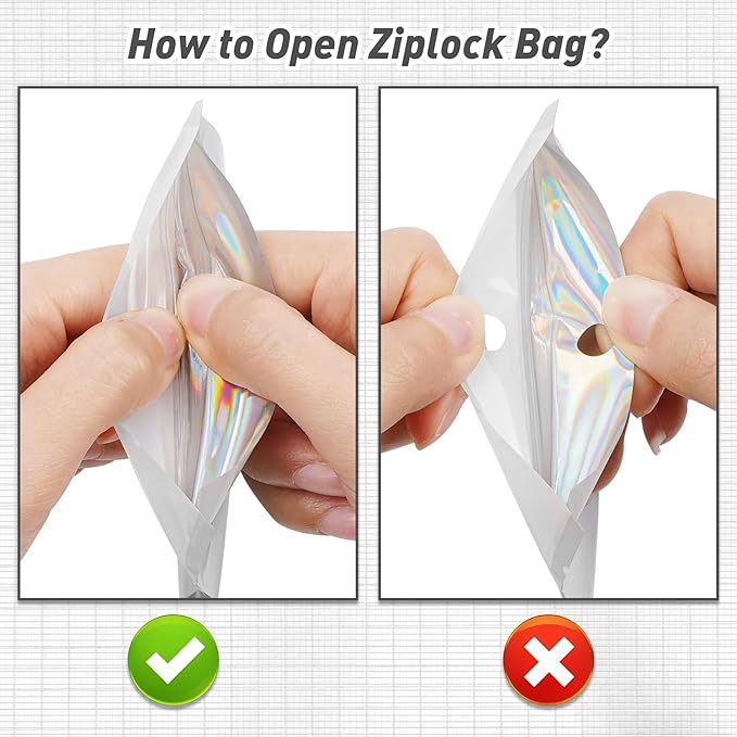 Funfery 100 Pack Gradient Holographic Bags,Resealable Bags with Zipper,Clear Window Packaging Pouchs,Foil Bag for Food Storage,Small Business,Sample Jewelry Bag(3×4.7In,White Black)