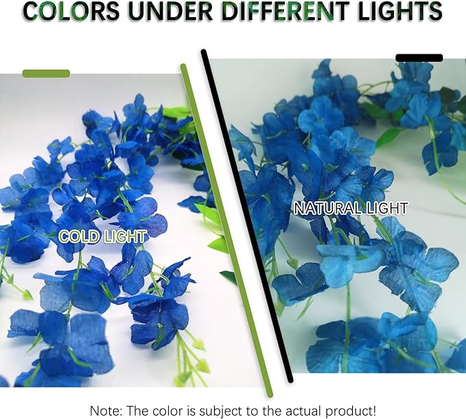 12 Pack Royal Blue Wisteria Hanging Flowers Garland with Lights, 3.44 Feet Artificial Flower Vines, Fake Wisteria, Artificial Vines Hanging Garland for Backdrop Outdoor Patio Garden Decor