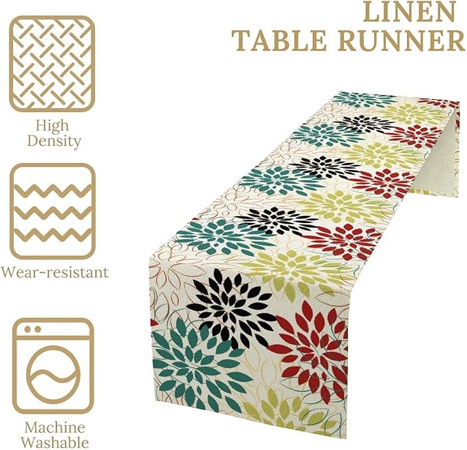 Abstract Red Dahlia Vintage Table Runner, Geometric Lines Mid Century Vintage Modern Colorful Table Runner for Party Kitchen Dining Living Room Laundry Room Decor, 13x70 Inch