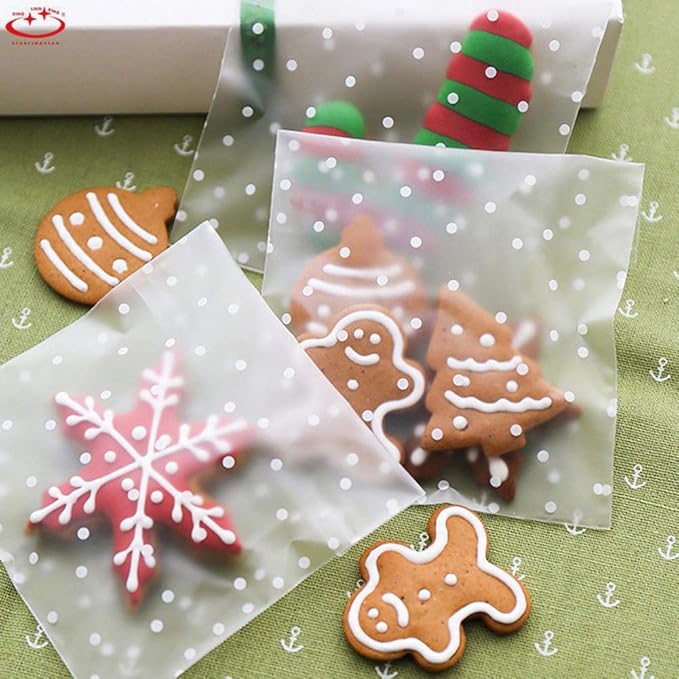 Self Adhesive Cookie Cellophane Treat Bags with Seal 5.5x5.5 Inches, 4 Mils Self Sealing Resealable Individual Plastic Packaging Bags with Thank You Labels for Gift Giving Party Favor Candy 100 Pcs