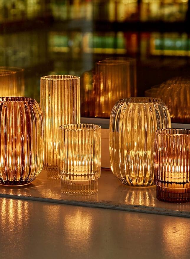Serene Spaces Living Clear Optical Glass Votive Holder, Perfect for Weddings and Home Décor, Measures 5" Tall and 3.5" Diameter