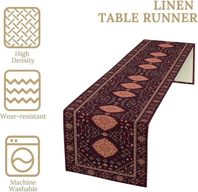 Vintage Boho Aztec Table Runner, Rustic Farmhouse Magical Kitchen Dining Home Party Table Decor 13x60in