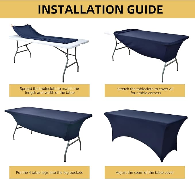 6-Pack 6ft Spandex Table Covers for Rectangle Standard Folding Tables - Wrinkle Resistant Stretch Tablecloths - Ultimate Fitted Table Protector for Parties, Trade Shows, Wedding