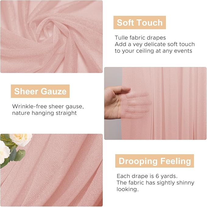 Wokceer Wedding Arch Draping Fabric 6 Panels 28.7" x 20FT Blush Drapes Sheer Fabric Backdrop Arch Draping Fabric for Wedding Ceremony Birthday Party Bridal Shower Decoration
