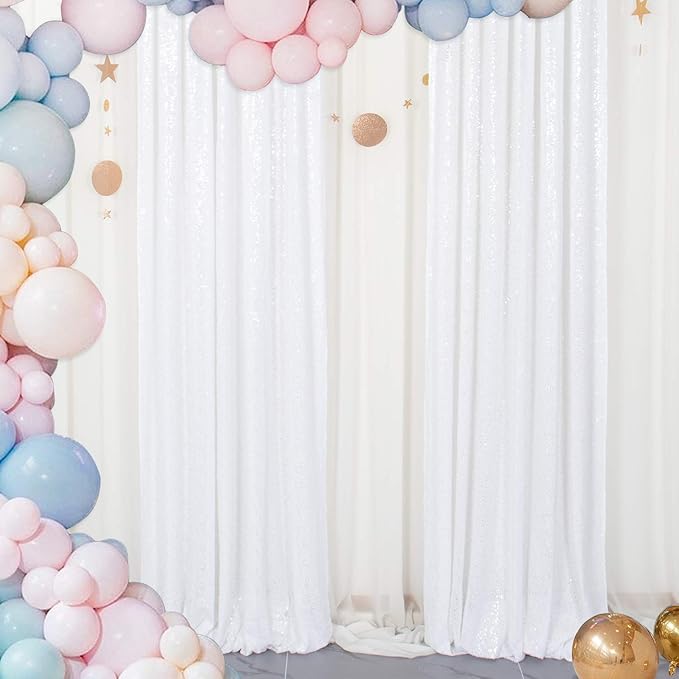 ShinyBeauty 2-Pack Sparkling Sequin Backdrop 4x7FT - Premium White Photography Background for Weddings, Parties, Studio Decor | Wrinkle-Resistant & Reusable Shimmer Curtains (Backgrounds Collection)