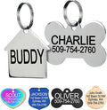 GoTags Stainless Steel Pet ID Tags, Personalized Dog Tags and Cat Tags, up to 8 Lines of Custom Text, Engraved on Both Sides, in Bone, Round, Heart, Bow Tie and More