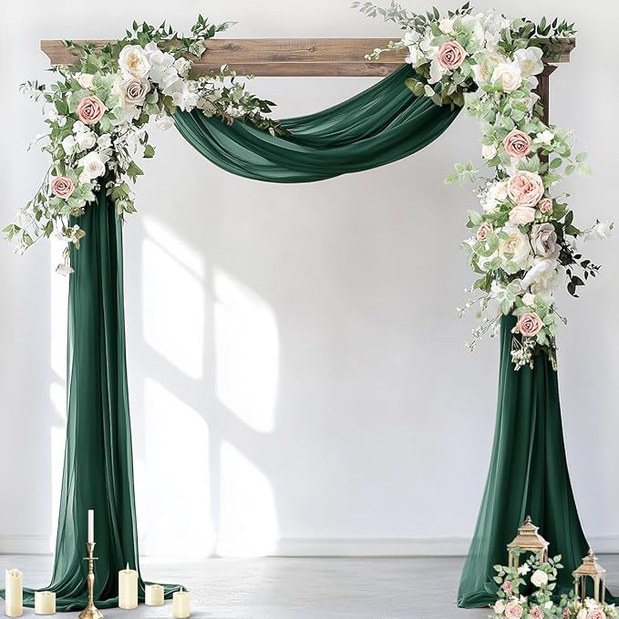 Socomi Wedding Arch Draping Fabric 1 Panel 29" x 19Ft Emerald Green Sheer Chiffon Curtain Drapes 6 Yards for Wedding Ceremony Birthday Party Decoration
