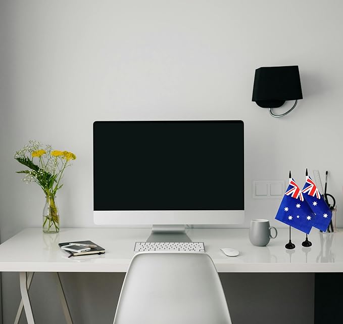 Australia Desk Flag, 12 Pack Australian Table Office Flag with Black Solid Pole and Stand Base, International Country Flag, Festival Celebration, Classroom Meeting Desktop Decor (Australia)