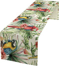Parrot Table Runner,Tropical Palm Leaf Colorful Macaw Bird Watercolor Print Tablecloth Burlap for Hotel Indoors Outdoor Dining Room Kitchen Home Decor,W13X L70 in