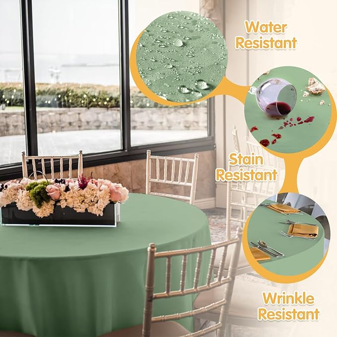 BRILLMAX 10 Pack Sage Green Round Tablecloths 90 Inch - Circle Bulk Linen Polyester Fabric Washable Table Cloth Cover for Wedding Reception Banquet Birthday Party Buffet Restaurant