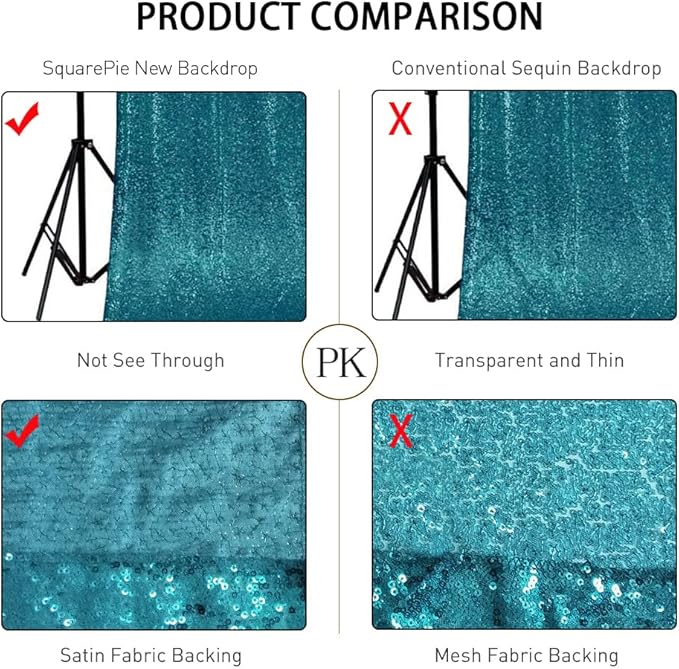 SquarePie Sequin Backdrop Curtain Not See Through Thick Glitter Background for Party 8FT x 8FT Teal