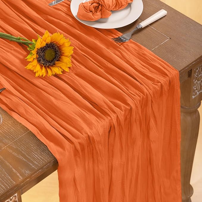 Orange Cheesecloth Table Runner 6 Pack Halloween Orange Table Runners Boho Gauze 120 Inches Cheese Cloth Fall Table Decorations for Thanksgiving Weddings Bridal Baby Shower Party Decor