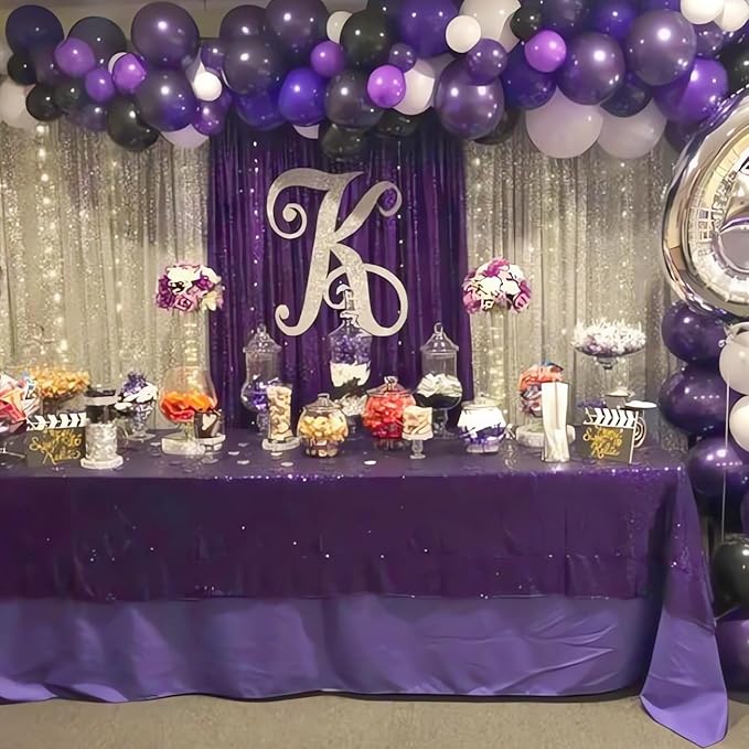 ShinyBeauty Purple and Silver Sequin Backdrop Curtains, 4 Panels 2FTx8FT, Photograph Backdrop Sparkle Backdrop Luxurious Wedding Birthday Background Drapes