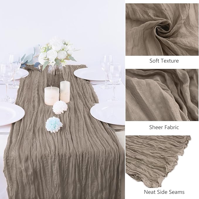 16PCS Nude Cheesecloth Table Runner 10FT Table Runner Cheesecloth 35x120Inch Boho Gauze Cheese Cloth Table Runner Long Rustic Sheer Table Runners for Wedding Party Baby Bridal Shower Table Decor