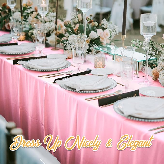BRILLMAX 6 Pack Pink Tablecloths for 6 Foot Rectangle Tables 60 x 102 Inch - 6ft Rectangular Bulk Linen Polyester Fabric Washable Cloth Cover for Wedding Reception Banquet Birthday Party
