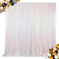 ShinyBeauty 7FTX7FT Iridescent White Sequin Backdrop | Glitter Wedding Photo Booth Background | Sparkly Shimmer Baby Shower Decor | No Dropping Sequins | Dense Backdrops Design