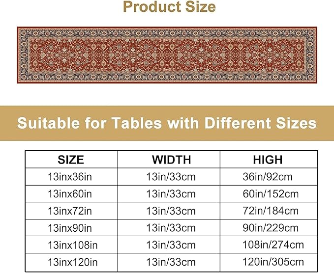 Boho Floral Vintage Red Blue Table Runner, Retro Flower Rustic Country Farmhouse Abstract Pattern for Home Kitchen Table Decor Dining Coffee Room Party Decor 13x72in