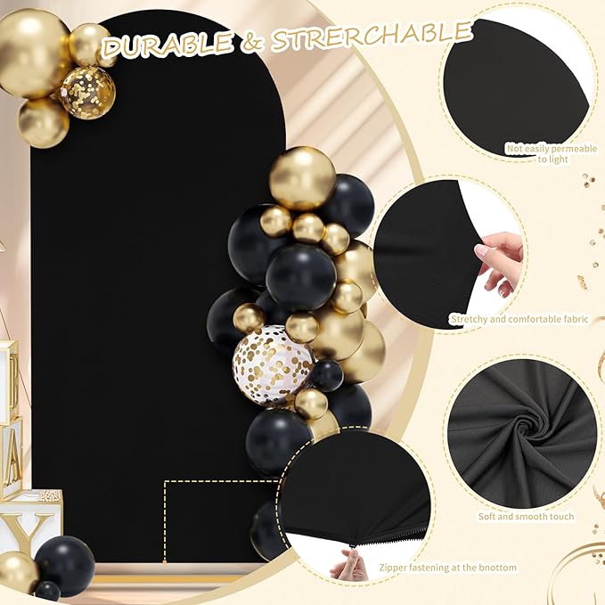 Black Arch Cover 7.2ft Spandex Backdrop Stand for Balloon Wedding Party Ceremony Decorations - Stretchy Chiara Arch