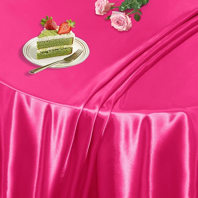 KKJIAF 1 Pack 60 Inch / 5ft Round Table Cloth, Hot Pink Overlay Round Satin Table Cover, Silky Satin Dining Tablecloths for Wedding Buffet Parties Banquet Decoration