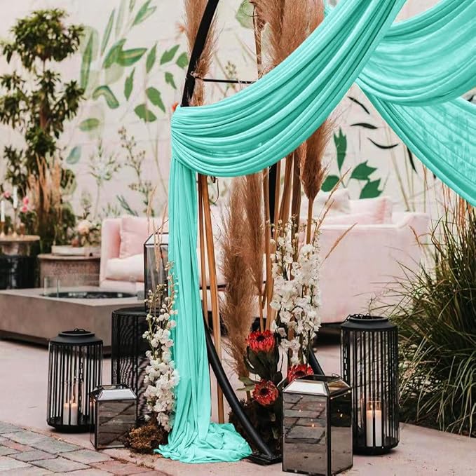 Wedding Arch Draping Fabric 1 Panel 30'' x 18FT Teal Sheer Chiffon Arch Drapery for Photo Booth Bridal Shower Baby Shower Church Decor Newborn Photography Christening Outdoor Party