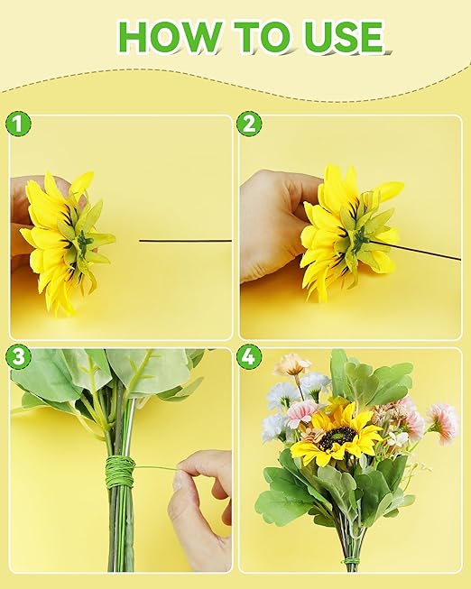 100 PCS FIVEIZERO 18 Gauge LightGreen Floral Wire Stems for Artificial Flower Making,Florist Wire,Flower Wires for Crafts,Alambre para Flores for Wreaths, Flower Arrangements and DIY Projects