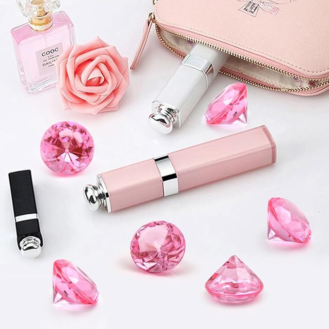 100 PCS Acrylic Diamond Gems, Pink Acrylic Diamonds 1 Inch Acrylic Gemstones Vase Filler Fake Gems Plastic Gems for Home Table Scatters Party, Event, Wedding, Arts & Crafts, Birthday Decorations