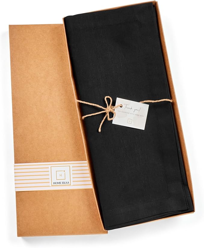 Cotton Linen Table Runner 90 Inches Long – Farmhouse Black Table Runner for Spring, Summer, Wedding Decoration, Gift – Machine Washable Fabric Dining Runner – Eva