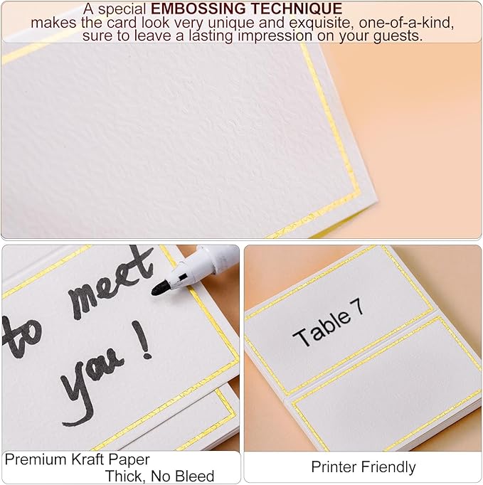 120Pcs Premium Place Cards, Small Table Cards with Gold Foil Border, 2" x 3.5" Tent Cards, Escort Cards, Name Cards, Wedding Place Cards for Wedding, Table, Dinner Parties, Seating Cards