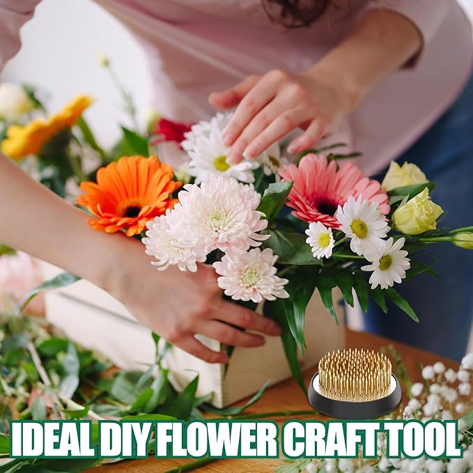 Sliner 16 Pieces Floral Frogs 2 Inch Round Brass Flower Holder Japanese Ikebana Vase Kenzan Flower Flower Arranger Flower Fixed Tools Pin for Flower Arrangement Home DIY Craft