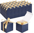 EUSOAR Favor Boxes, 120pcs 2x2x2 Inches Royal Blue Small Treat Boxes Mini Cookies Container with Gold Ribbon, Paper Cube Macaron Candy Box Soap Storage for Wedding Birthday Party DIY Supplies