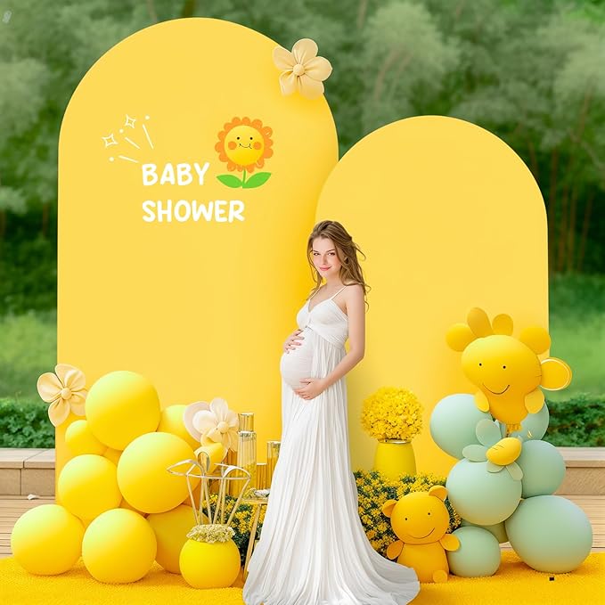 6FT Yellow Arch Backdrop Cover - Polyester Fitted Wedding Arch Stand Covers Round Top Chiara Arch Backdrop Cover for Birthday Party Banquet Photo Background Decoration