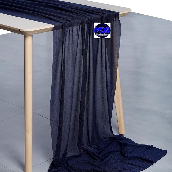 MDS 25 Pack 10ft Chiffon Table Runner 29 x 120 Inches Sheer Wedding Runner Romantic Rustic Table Runner for Wedding Decorations, Birthday Parties, Bridal Shower Party Arch Decor - Navy Blue