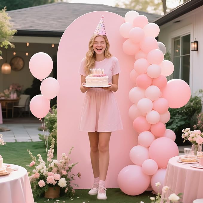 Ledido Wedding Arch Backdrop Cover 6FT Arch Covers Fitted Stretchy Spandex Round Top Stand Backdrop Cover for Wedding Banquet Ceremony Birthday Party Baby Shower Event Decoration,Pink
