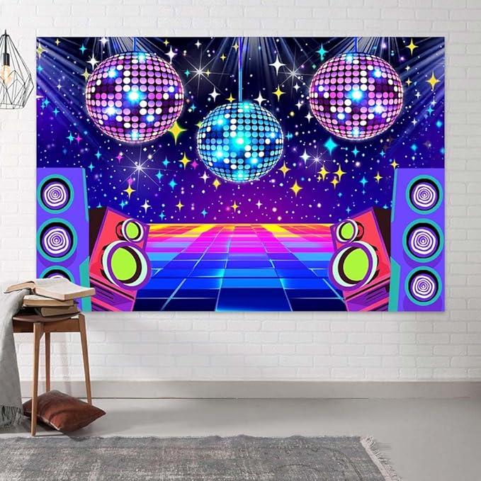 Dance Party Backdrop Retro 80s 90s Theme Stage Dance Ball Music Birthday Party Decoration DJ Photography Background 15 x 10 ft for Baby Shower Picture Photo Shoot Polyester Fabric,Multi2
