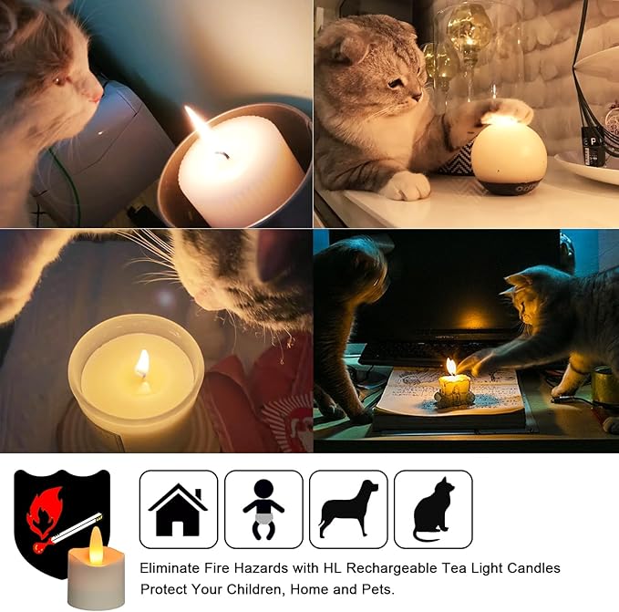HL Flameless Candles with Remote Timer&Charging Station, 60+Hours Rechargeable Waterproof Outdoor RGB Tea Lights Colorful Candles for Valentine's Gift Halloween Christmas Home Party Decor-6pcs
