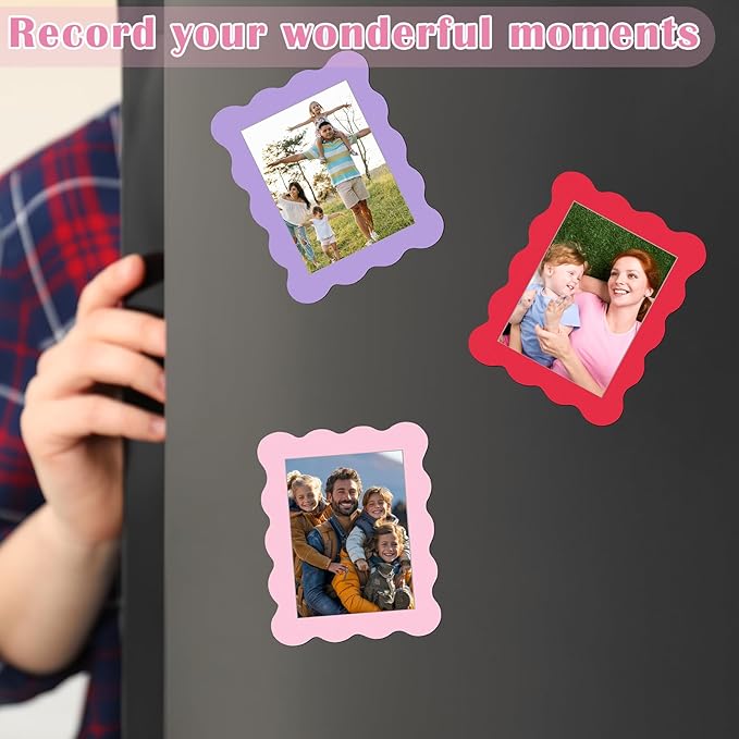 Kingdder 12 Pcs Scalloped Magnetic Picture Frame for Refrigerator 5 x 7 Pastel Reusable Picture Frame Magnets Decorative Photo Holders for Fridge Home School Office Kitchen Locker Decor